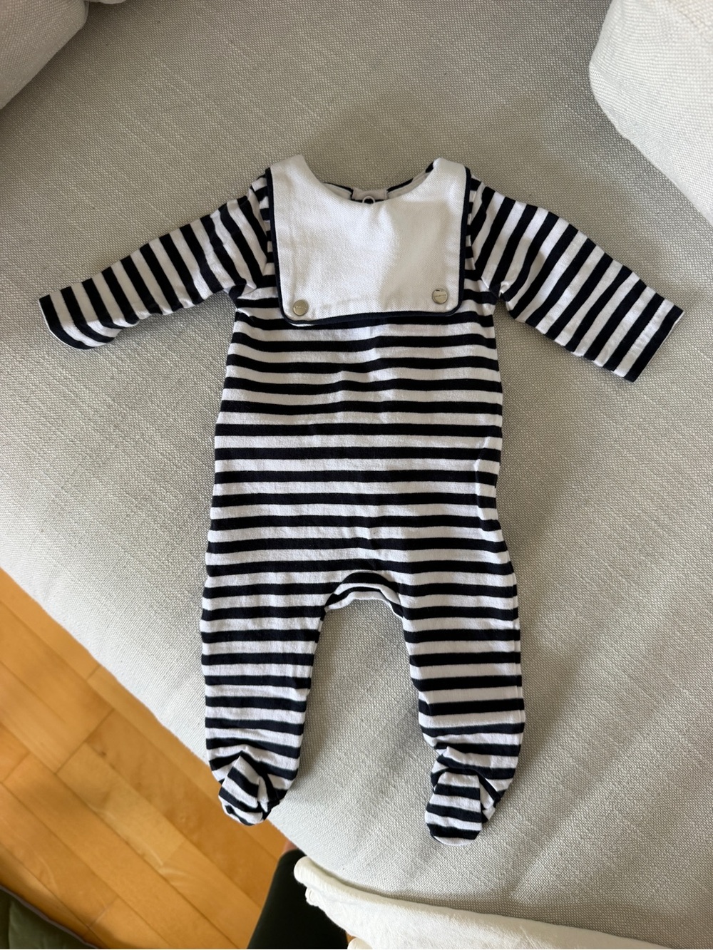 Jacadi Black & White Striped Footed One-Piece